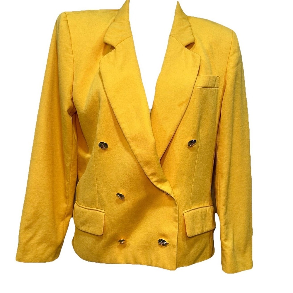 Austin Reed Worsted Wool Blazer Womens Sz 4 Yellow Gold Buttons Double Breasted